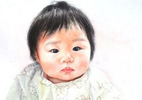 赤ちゃんの似顔絵 水彩画