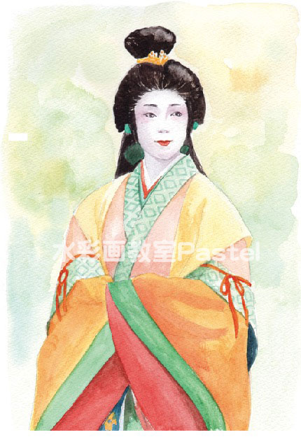 葵祭の女性 水彩 人物画