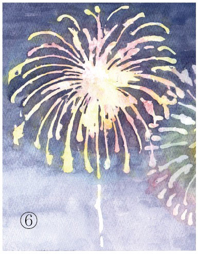 マスキング液を使って花火を描く 水彩画