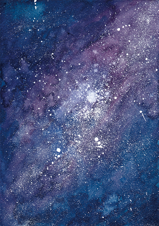 星空スパッタリング 水彩絵の具とアクリルガッシュ