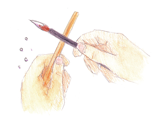 筆を使ったスパッタリング 水彩画