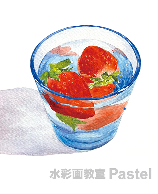コップに入った苺 水彩画 春の静物
